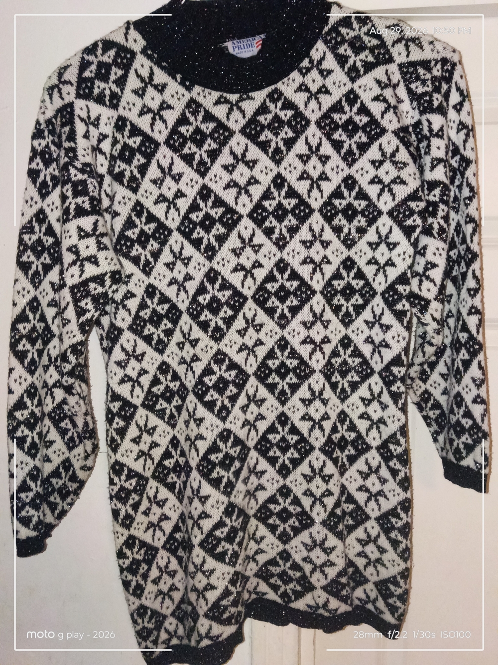 Women's Black & White Fair Isle Crewneck Sweater